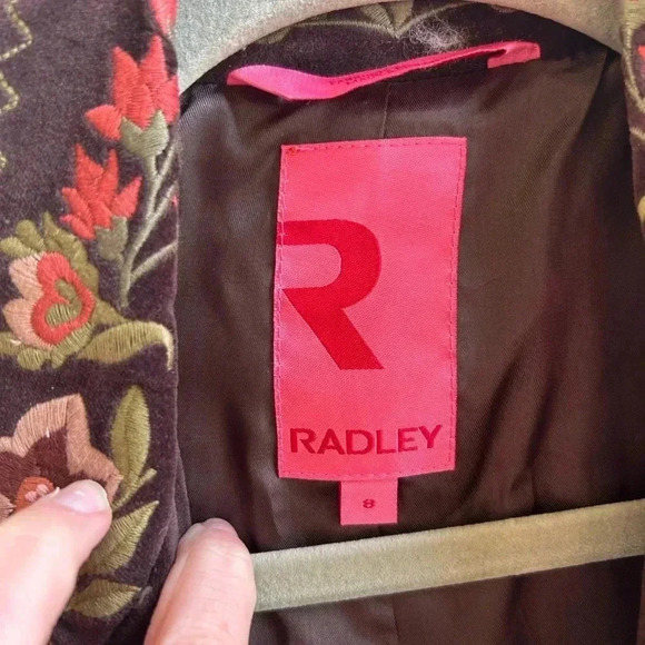 Radley velvet floral embroidered long line jacket sz.8 Y2k friends vintage retro - Picture 4 of 6